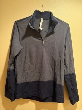 lululemon athletica Men's Navy and White Striped Quarter-Zip Pullover
